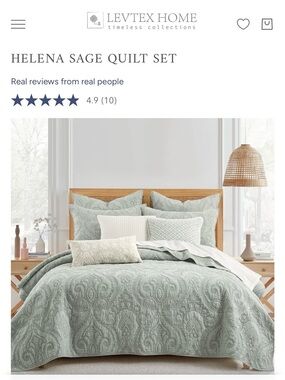 Levtex Sage Quilted Comforter includes only 3 pcs.  Set. 🍈 100% cotton GWP. 🍏